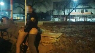 girl flashing naked in the street fucking in public voyeurs and caught by the police - porn video