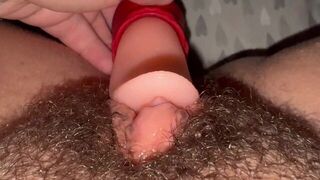 New Licking Toy Playing With My Hairy Fat Pussy Big Clitoris - porn video